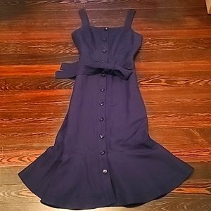 NWOT Banana Republic Navy Linen Trumpet Ruffle Dress